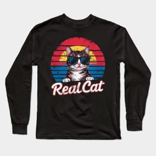 Real Cat Funny Vintage Retro Cat t-shirt for women & Men Cat Long Sleeve T-Shirt